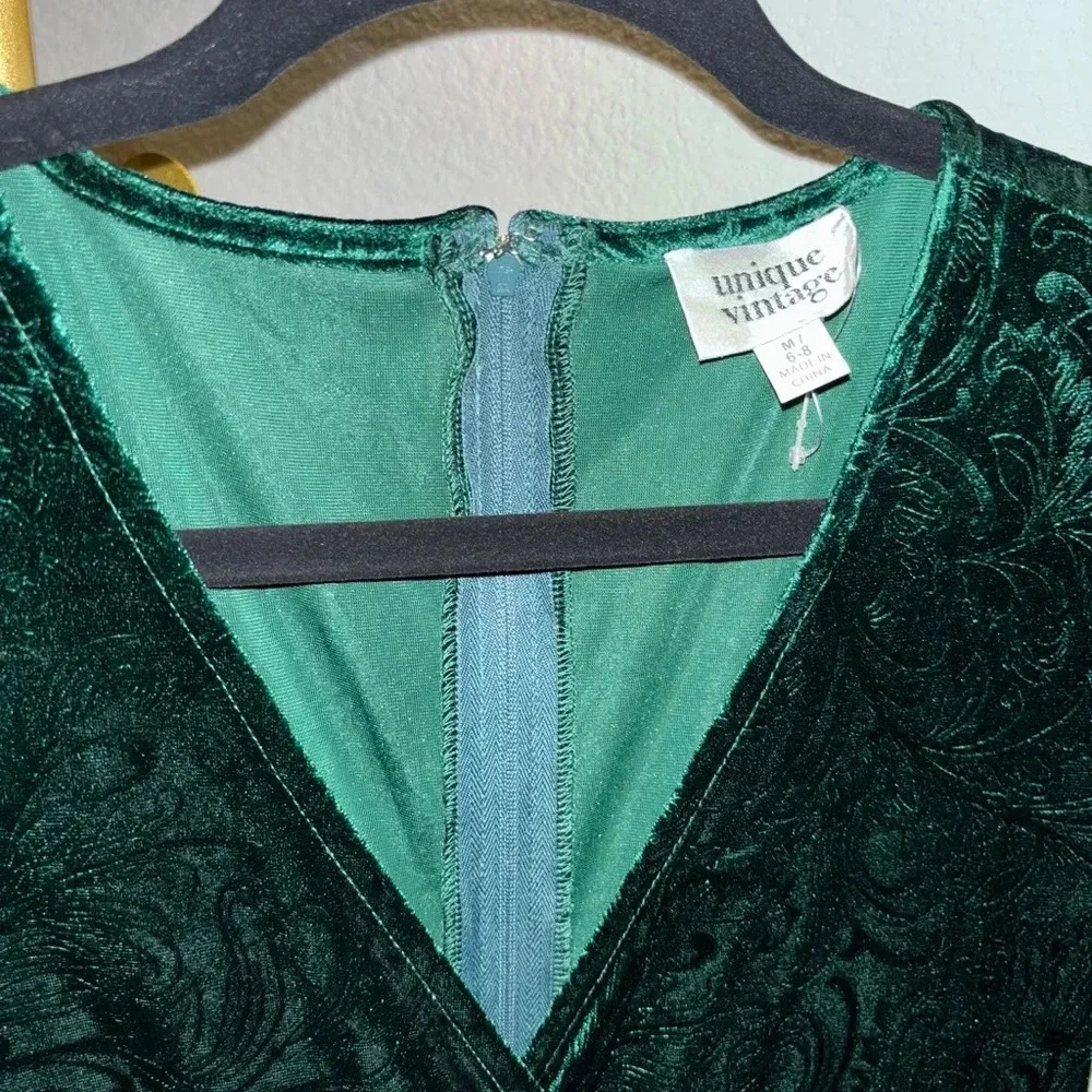 NWOT Unique Vintage 1950s Emerald Velvet Delores Swing Dress